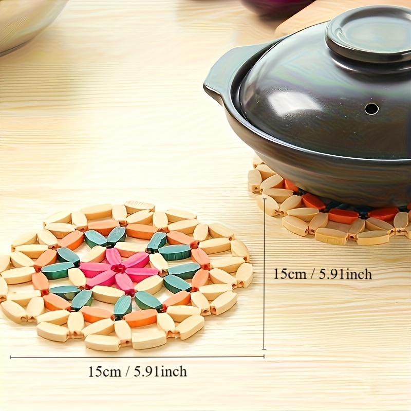 1pc Decorative Wooden Trivet - Heat-Resistant, Hollow Pattern Insulation Pad for Hot Dishes, Pot, Bowl & Cups Table Protector