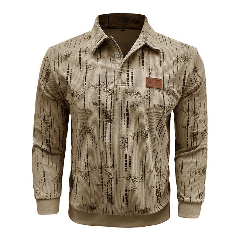 Men S Long Sleeve Turn Down Collar Jacquard Polo Style Casual Loose Pullover Sweatshirt