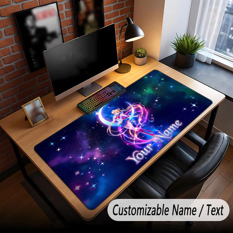 Custom Name Extended Mouse Pad,Sailor Moon Gaming Desk Mat For Home Office Desktop Decor