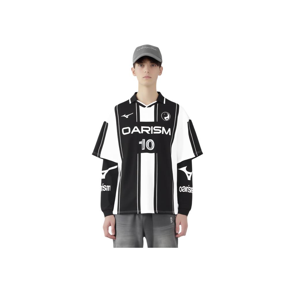 Mizuno X Oarism Collaboration Loose Fit Captain Cook Retro Football T-Shirt Unisex T-Shirts Obsidian-Black K2CC53Y1