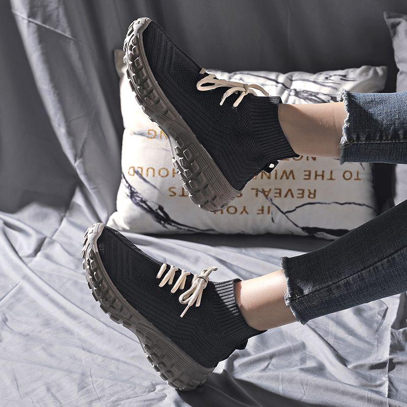 Lace Up Women's High On Platform Shoes Spring Autumn High Top Ankle Boots Aesthetic Fashion 2025 Knitted Casual Ladies Footwear