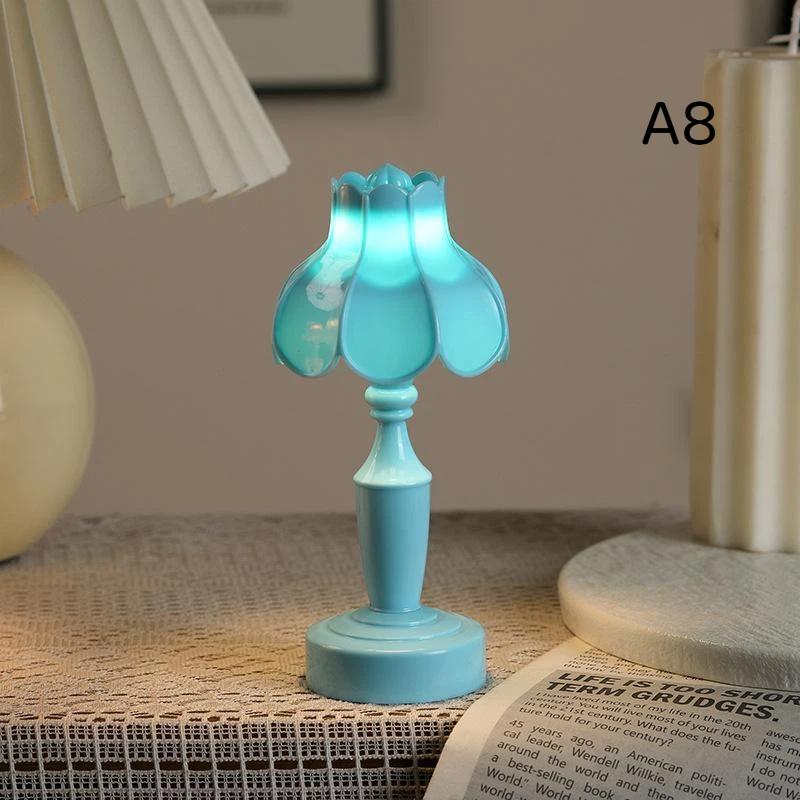 1Pcs Mini Dollhouse Retro Flower Lamp Creative Lily Of The Valley Lotus LED Night Light for DIY Fairy Garden Ornaments