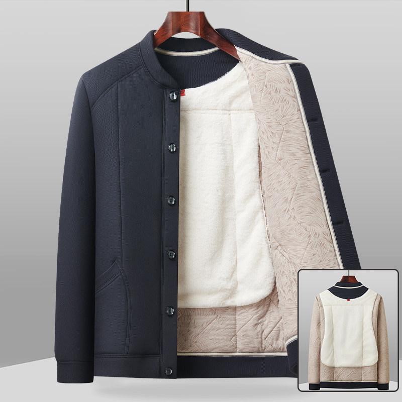 2025 Thickened Fleece-Lined Wool Cotton Jacket, Dad Style, for Middle-Aged & Elderly Men, Warm Plus-Size Coat