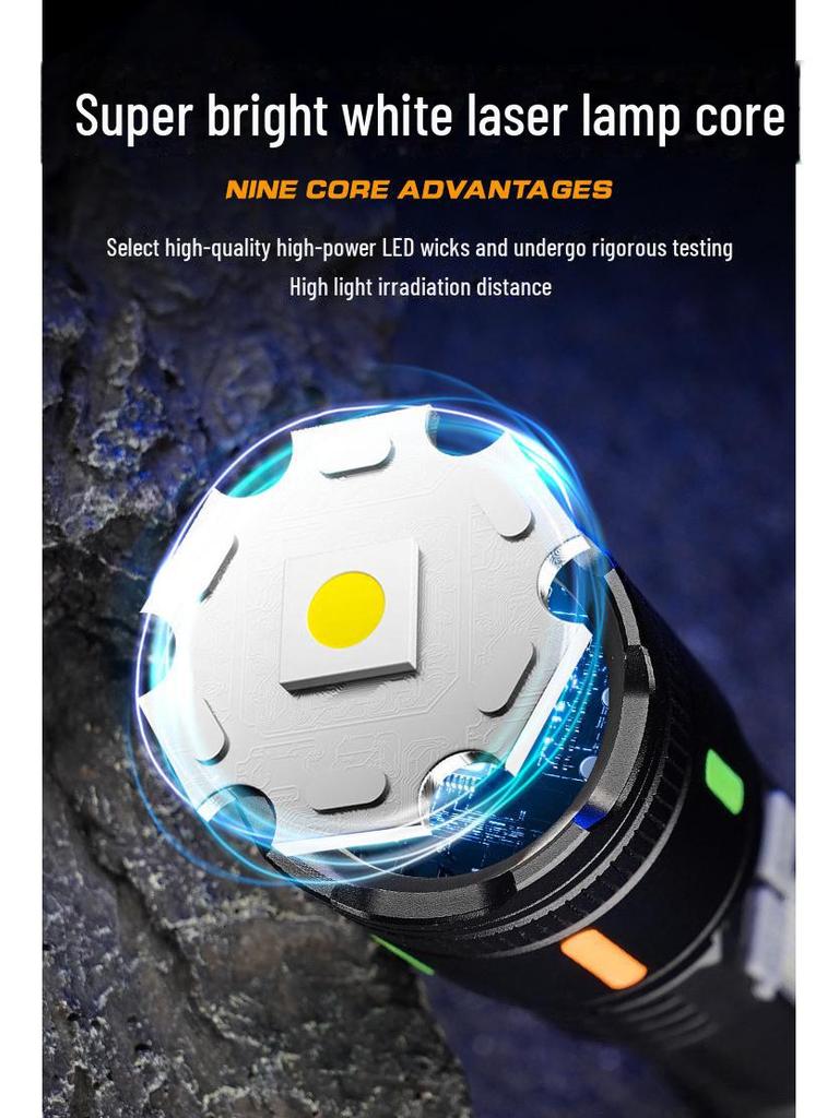 Type-C Rechargeable Flashlight with Side Light & COB Warning for Outdoor Use