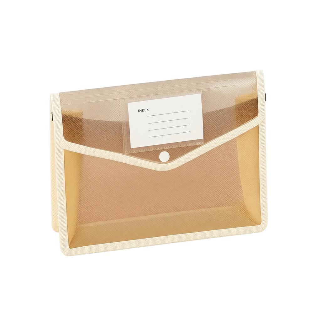 Document File Folder A4 Size Expandable File Organizer with Button Closure Transparent Office Storage Bag with Index Label for Filing