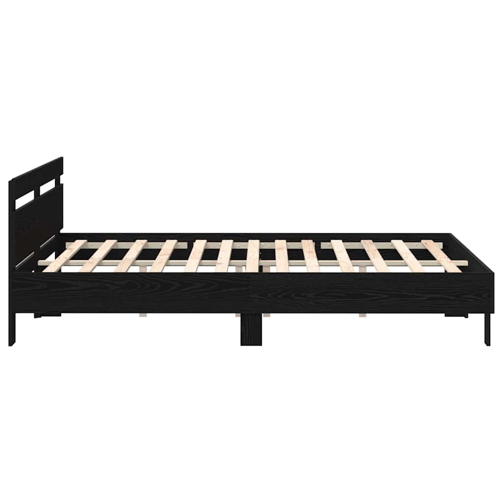 Bed Frame in Black Oak Finish 200 x 200 cm Engineered Wood
