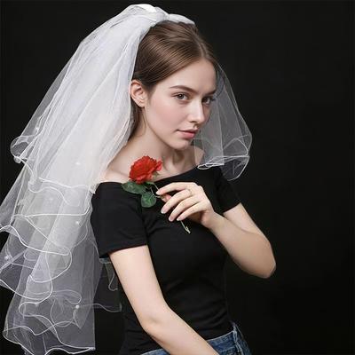 1 szt. Kokarda Tiulowa Welon Ślubny Kobiety Moda Ślubne Krótkie Welony Tiulowe Dwuwarstwowe Ślubne z Grzebieniem do Włosów Małżeństwo