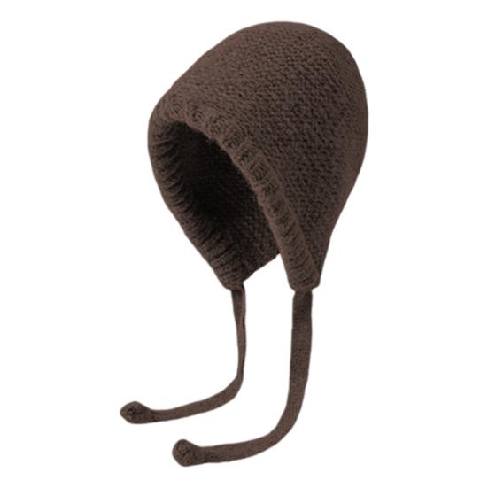Chapéu Feminino Outono Inverno Gorro Quente Japonês Malha Chapéu Boné de Pelo À Prova de Vento Grosso Proteção de Orelhas Gravata Pulôver Gorro Bonnet