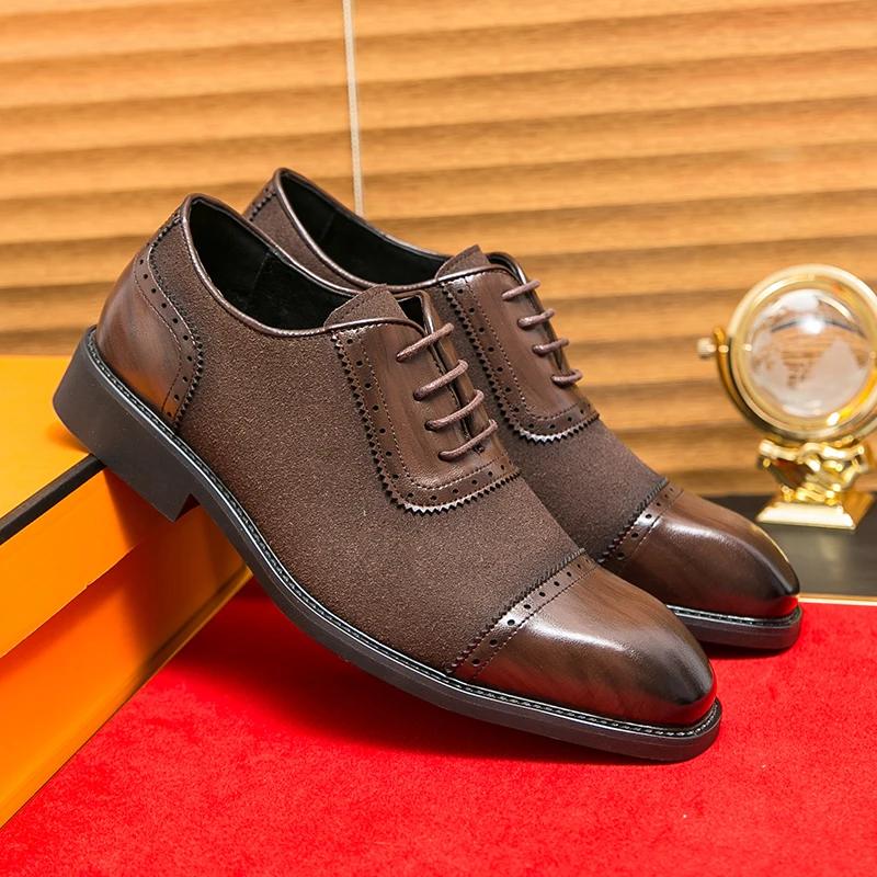 FashionMens Shoes Lace Up Oxfords Wingtip Oxford Shoe Black Leather Brogue Men's Dress Shoes Classic Business Formal Shoes for Men