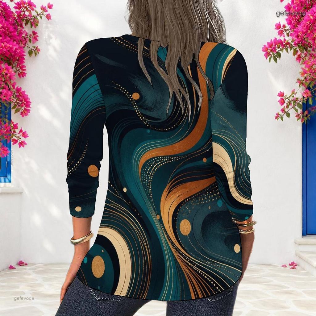 Women Plus Size Round Neck Long Sleeve Abstract Swirl Print Pullover Sweatshirt