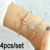 Trendy European & American Triangle Love Tree Leaf Bracelet Set - 4 Pieces