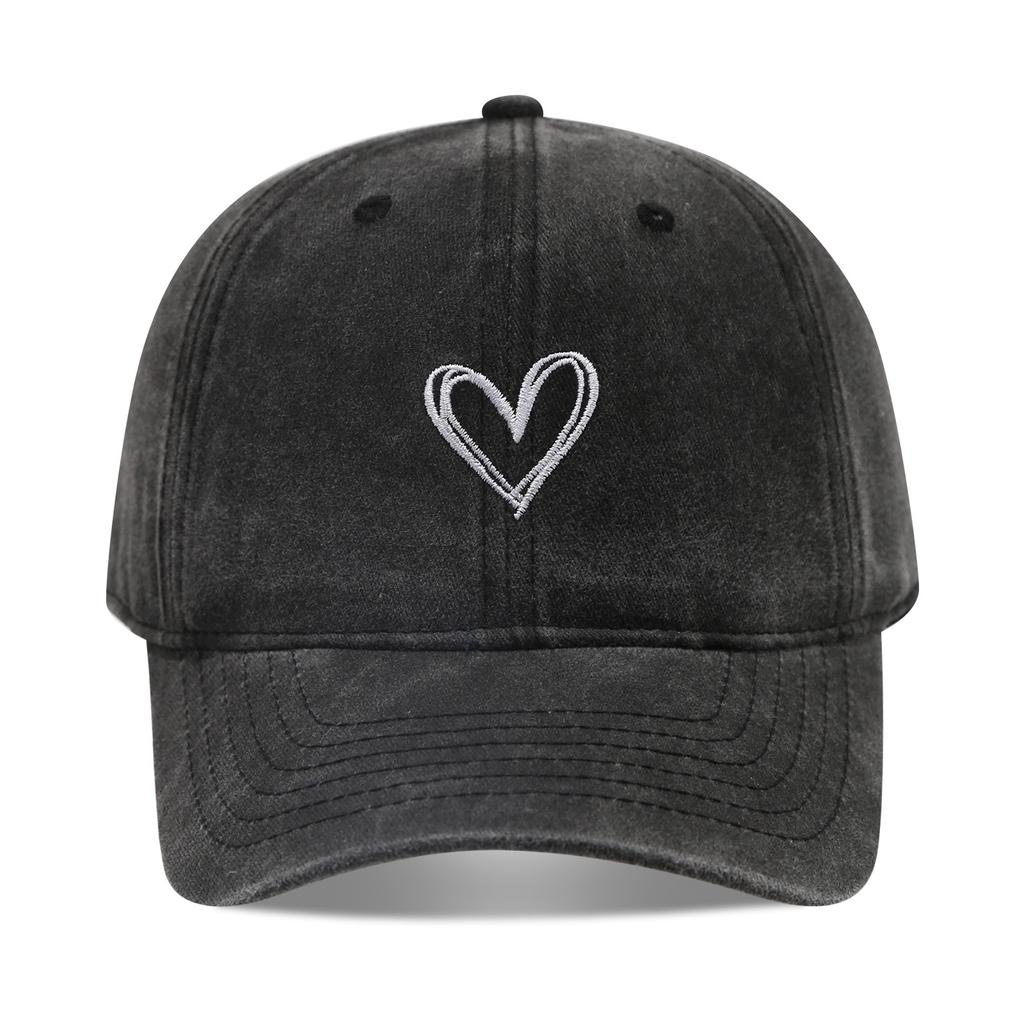 Literary and retro small love embroidery soft top fashion cap women's summer outdoor simple washed baseball cap men's autumn