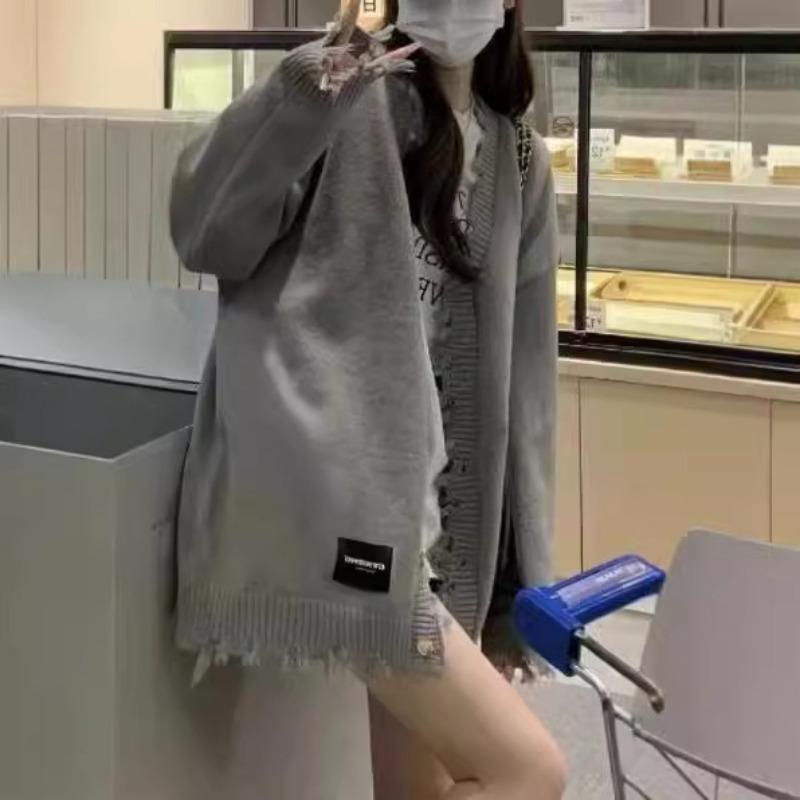 Autumn and Winter New Trendy Brand V-neck Knitted Cardigan Sweater Jacket Women's Casual Loose Lazy Style Knitted Top