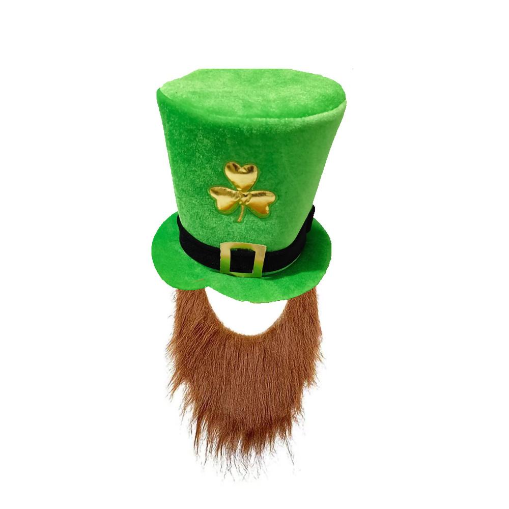 Saint Patricks Day Top Hat Holiday Fake Beard Green Celebration Costume for Irish Festival Birthday Party Decor Supplies Cosplay