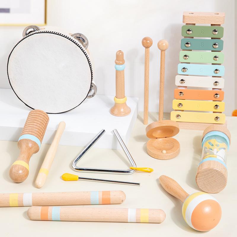 Wooden Orff Percussion Children's Vocal Enlightenment Sand Hammer Ringboard Hand-clapped Bell Knocking Instrument Educational Toy