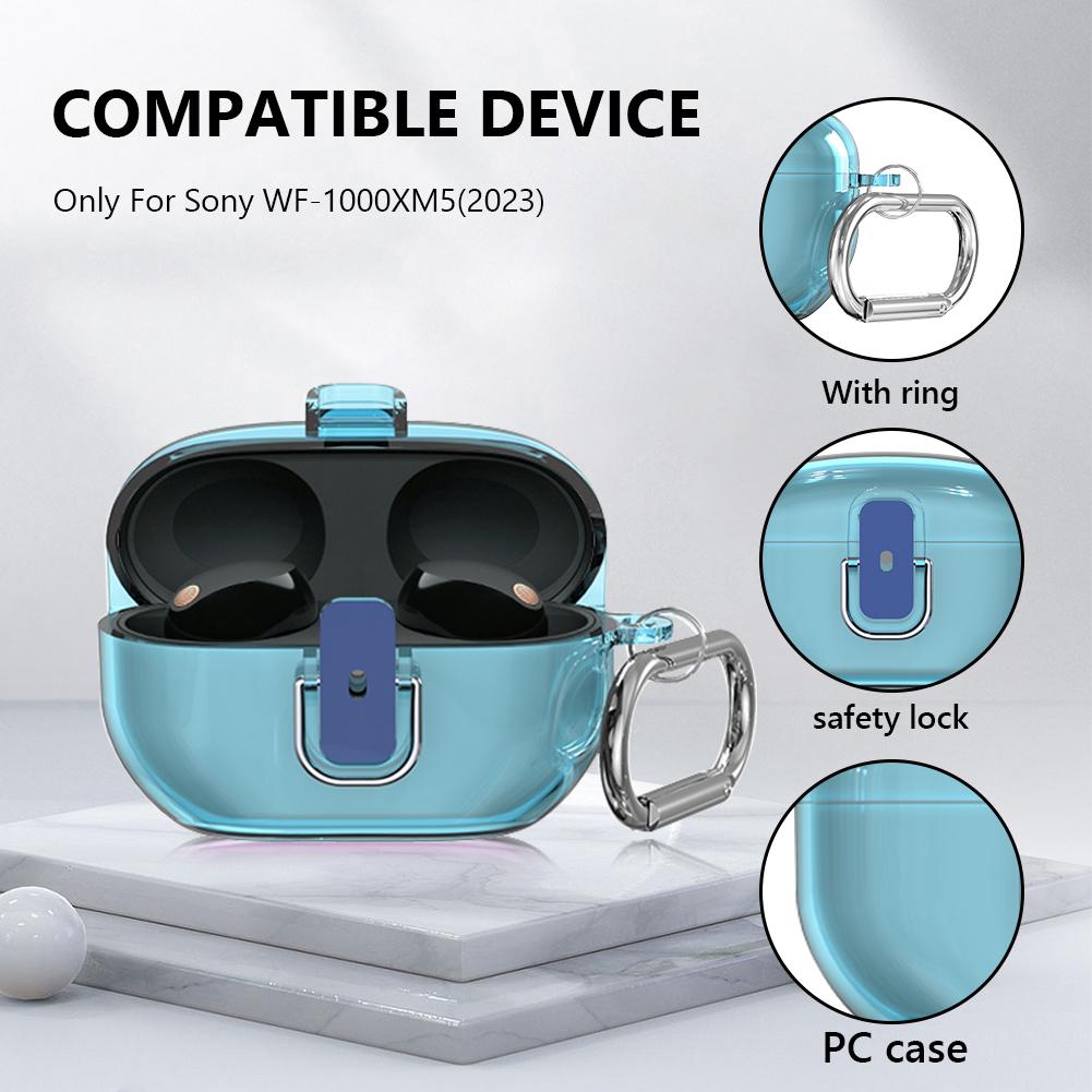 Secure Lock Husă transparentă, rezistentă la șocuri, pentru PC, carcasă rigidă de protecție, anti-cădere cu carabinier pentru Sony WF-1000XM5(2025)