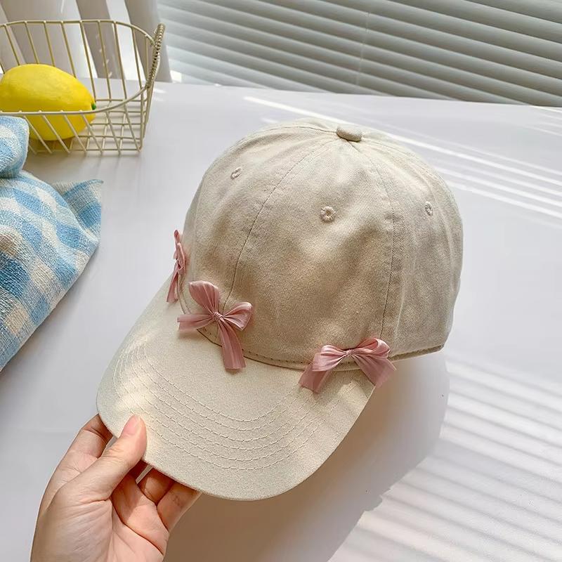 Sweet Korean Pink Bow Baseball Cap For Lady Girl Soft Cotton Adjustable Peaked Hat Outdoor Wide Brim Sun Protection Visors Hats