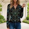 Women S Plus Size Front Zip Round Neck Long Sleeve Colorful Printed T Shirt