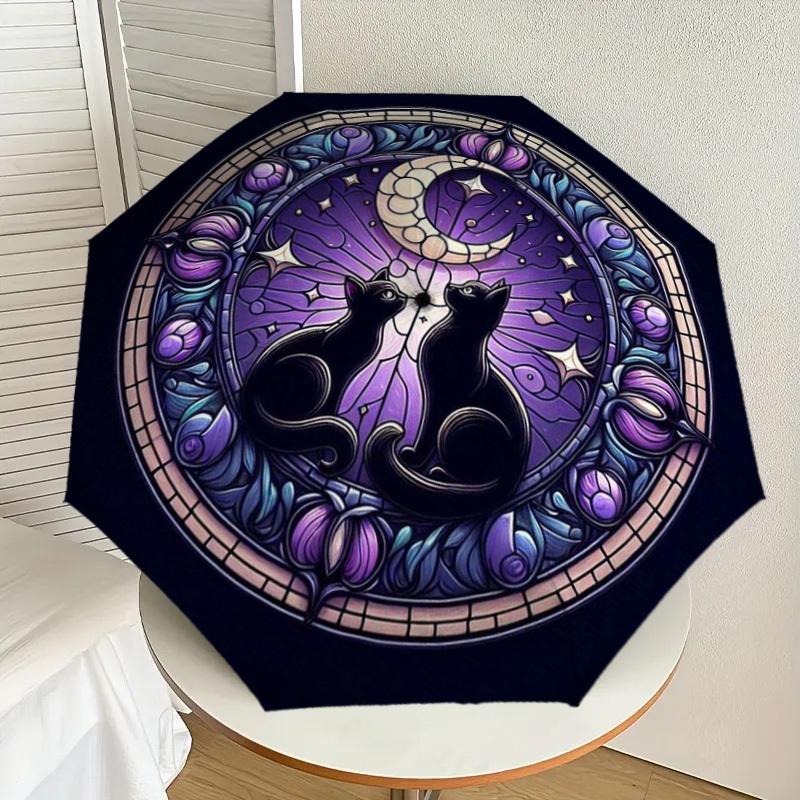 

1pc Stained Glass Cats Moon Night Umbrella with Plastic Handle,Suitable for All Seasons Home Travel Outdoor UmbrellaDD063