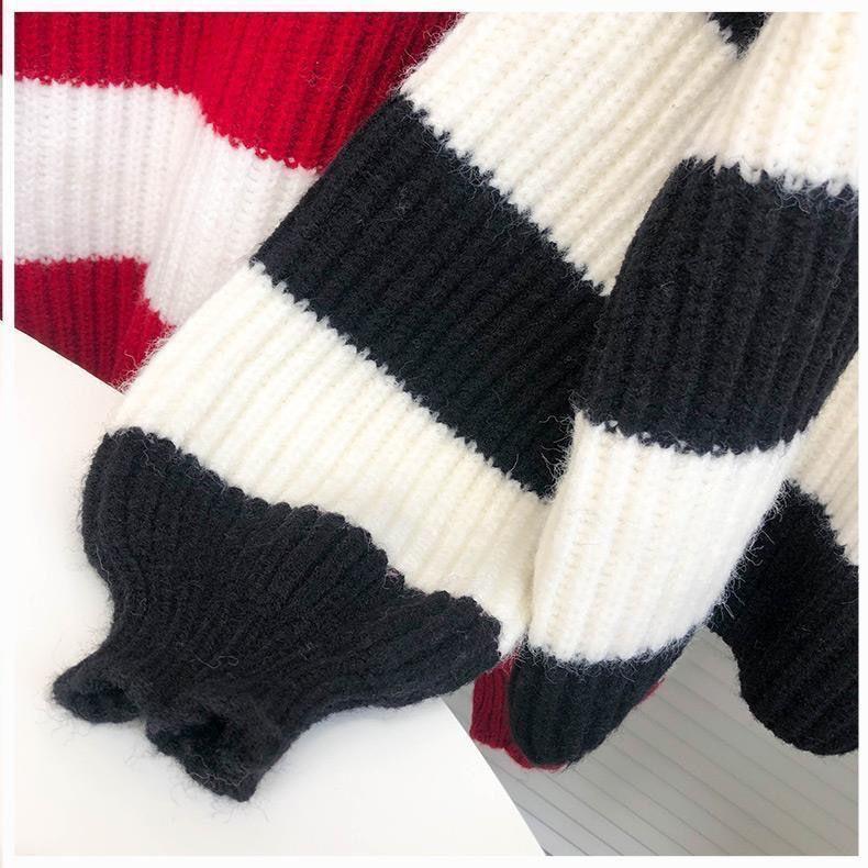 Pullover Pullover Weibliche Frühling und Herbst Streifen Pullover Mode Kontrast Slouchy Pullover Strickwaren Blase Hülse Pullover Top