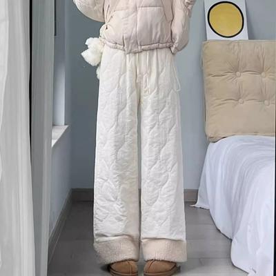 Wide Leg Baggy Straight Trousers Simple Windbreak Cotton Pants Solid Basic Snow Pants  Winter