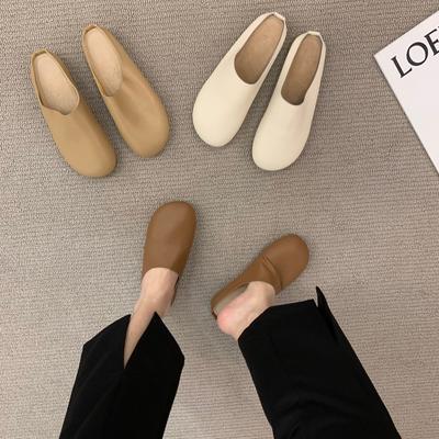 Soft Leather French Half-tray Single Shoes Women's Outer Wear 2024 New Spring and Summer One-pedal Lazy Bag Head Half-slippers