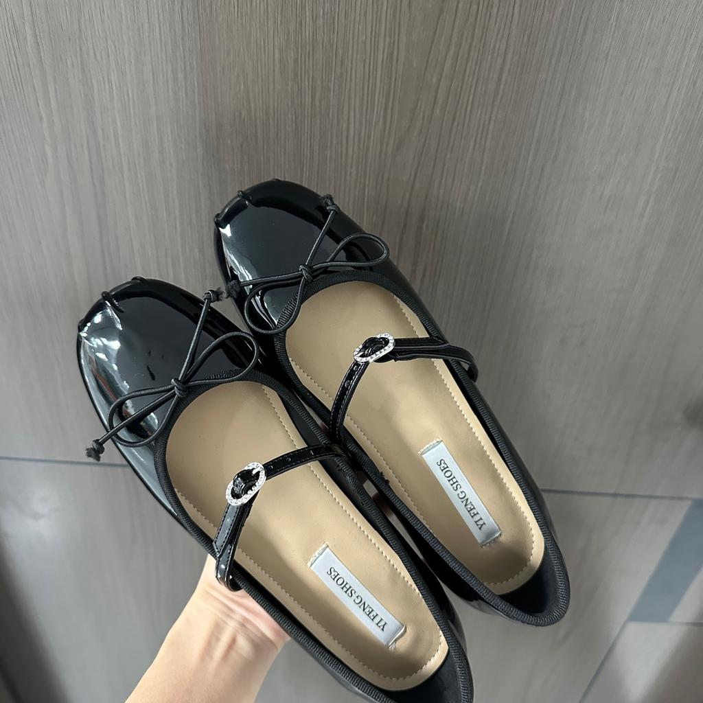 Silver ballet shoes increase height by 4 cm French one-word rhinestone belt Spring and summer 24 new square round head shallow mouth women's shoes
