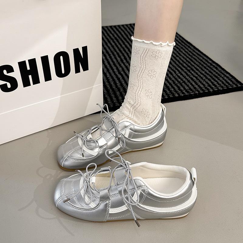 Mary Jane Ballet 5cm Jurchen single wind shoes casual shoes sweet sister leather sports Korean version inner height increase silver German trai