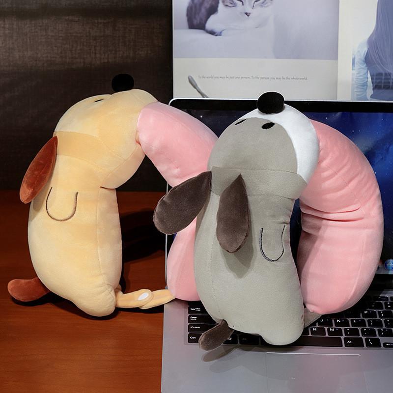 Cartoon Cute Long Tongue Puppy Design Portable Neck Pillow For Travel Rest And