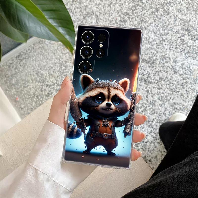Cute Marvel Baby Groot Rocket Transparent Case For Samsung Galaxy S26 S25 Ultra S24 S22 S26 Plus S20 S23 S21 S25 FE Clear Cover