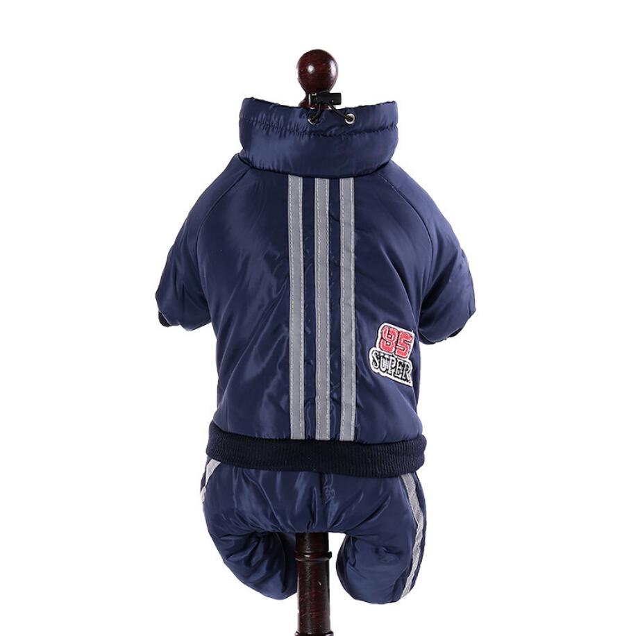 

Зимний комбинезон для собак Флисовый комбинезон для собак Теплая куртка для собак Одежда для маленьких собак Куртка для щенков Полосатая одежда для йорков S темно-синий