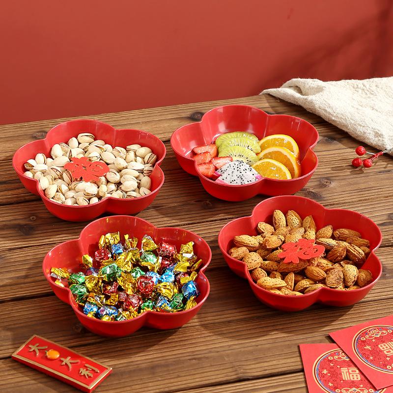 Wedding Fruit Plate Red Festive Living Room Happy Candy Plate Dried Fruit Red Plate Engagement Ornament Happy Plate Wedding Supplies Daquan