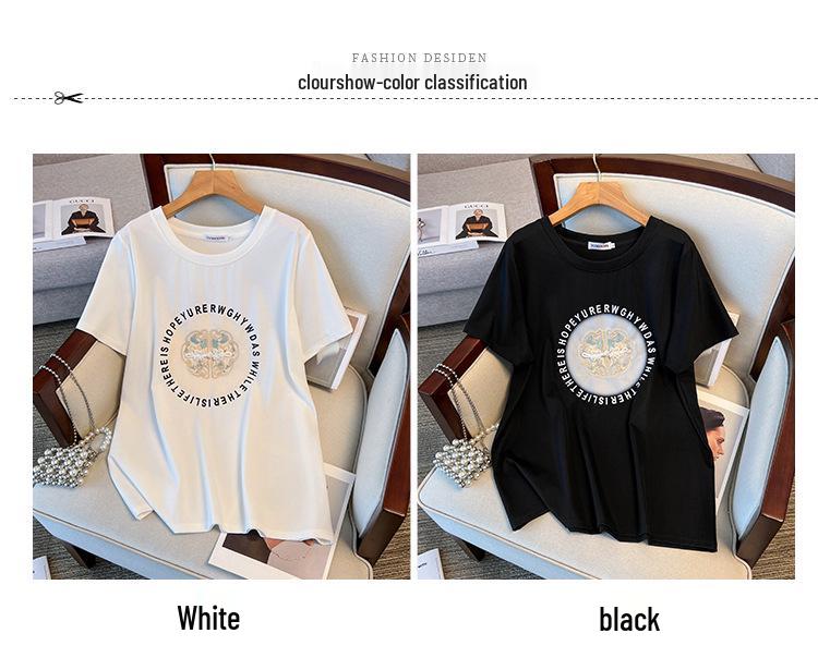 Women's Plus Size Slimming Loose Mid-Length Round Neck Short Sleeve T-shirt 200/300/350 Jin 6308