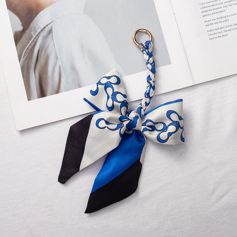 Silk Scarf Keychain with Horseshoe Buckle and Ribbon Bow for Bags and Cars
