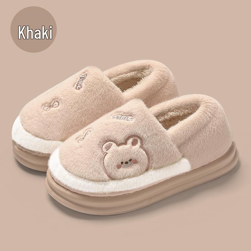 Unisex Winter Cartoon Cotton Slippers: Cute, Plush, Warm, Closed-Heel for Indoors