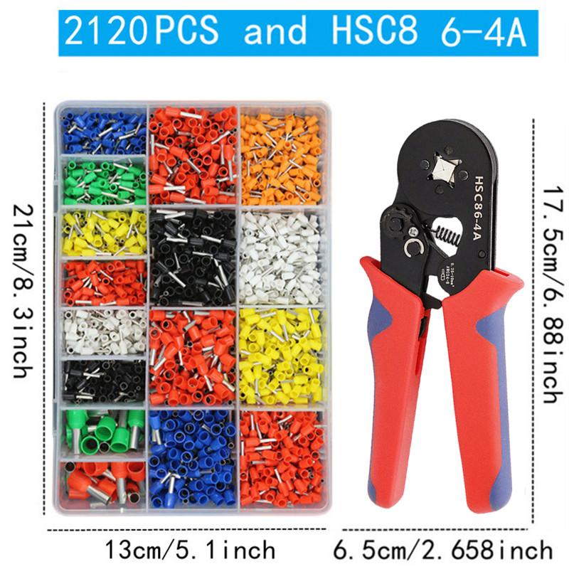 200/2120pcs Terminal VE Tubular Crimping Multiple Cold Crimp Terminal Pliers Set Electrical Equipment Wire Connector Pliers