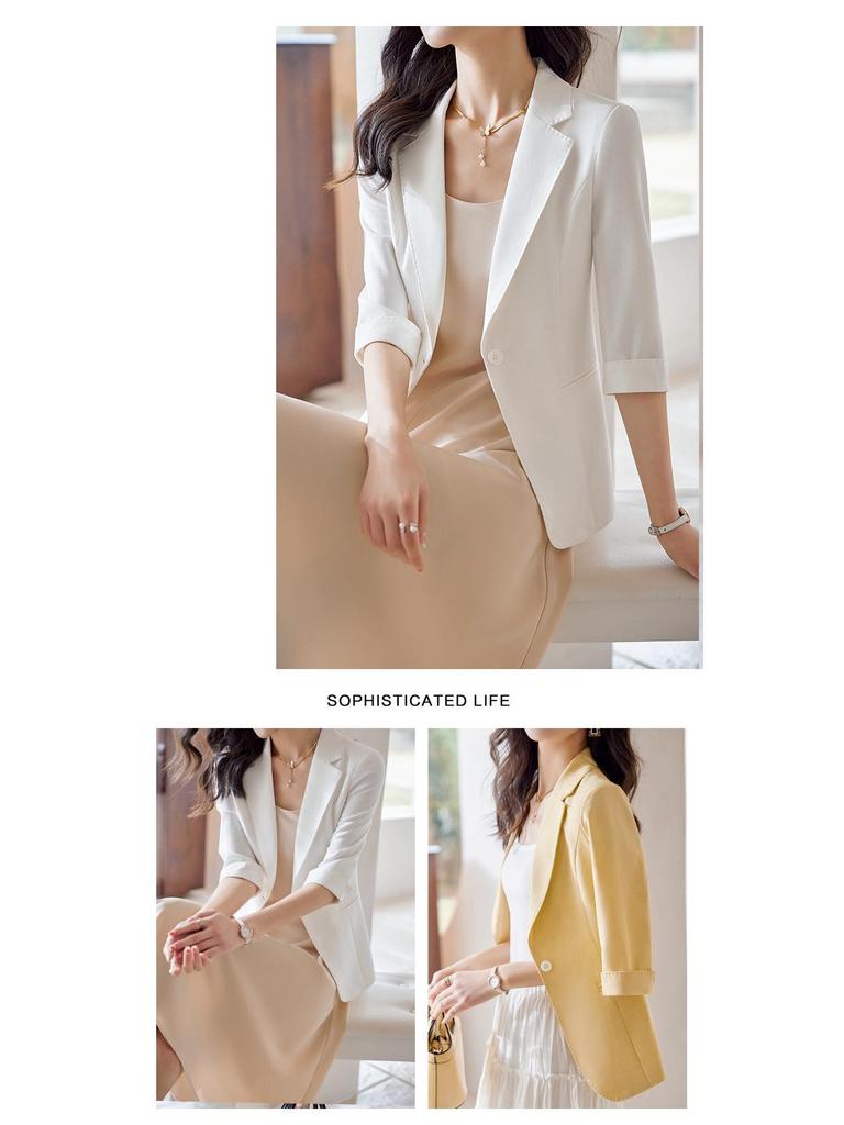 Women's Green Short-Sleeved Blazer & Skirt Set, 2024 Petite Spring/Summer Collection