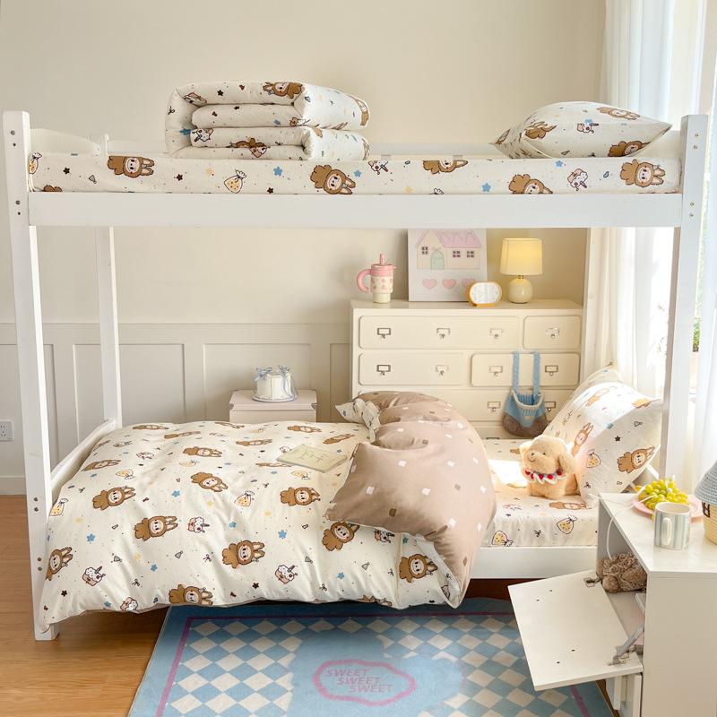 Class A 100% Pure Cotton Student Dormitory 3-Pcs Set Maternal And Infant Grade Cotton Skin-Friendly Small Floral Bed Sheet Quilt Set4-Pcs Set