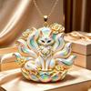 Nine Tailed Fox Enamel Pendant Necklace Unique Chinese Mythology Design 1PC Anti-rust Jewelry for Women Daily Collocation