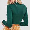 IHUASU Autumn and Winter Half High Neck Solid Colour Long Sleeve Knitted T-Shirt Slim Women's Navel Top