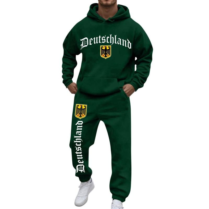 Mens Hooded Sweatshirt Pants Set Slim Fit Casual Sportswear Two Piece Outfit