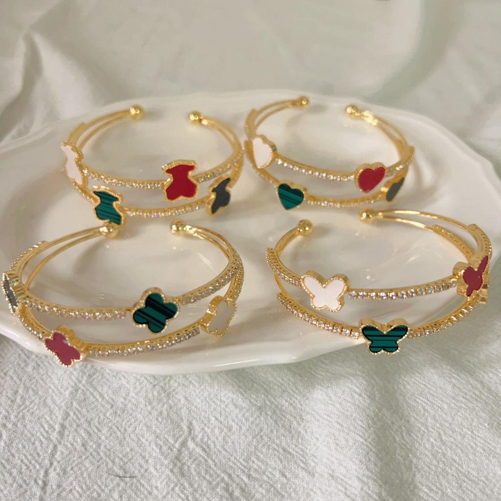 Four Leaf Cloverbracelet Love Bracelet Butterfly Bracelet Bear Bracelet Double Zirconia Bracelet Opening Adjustable Women's Bracelet