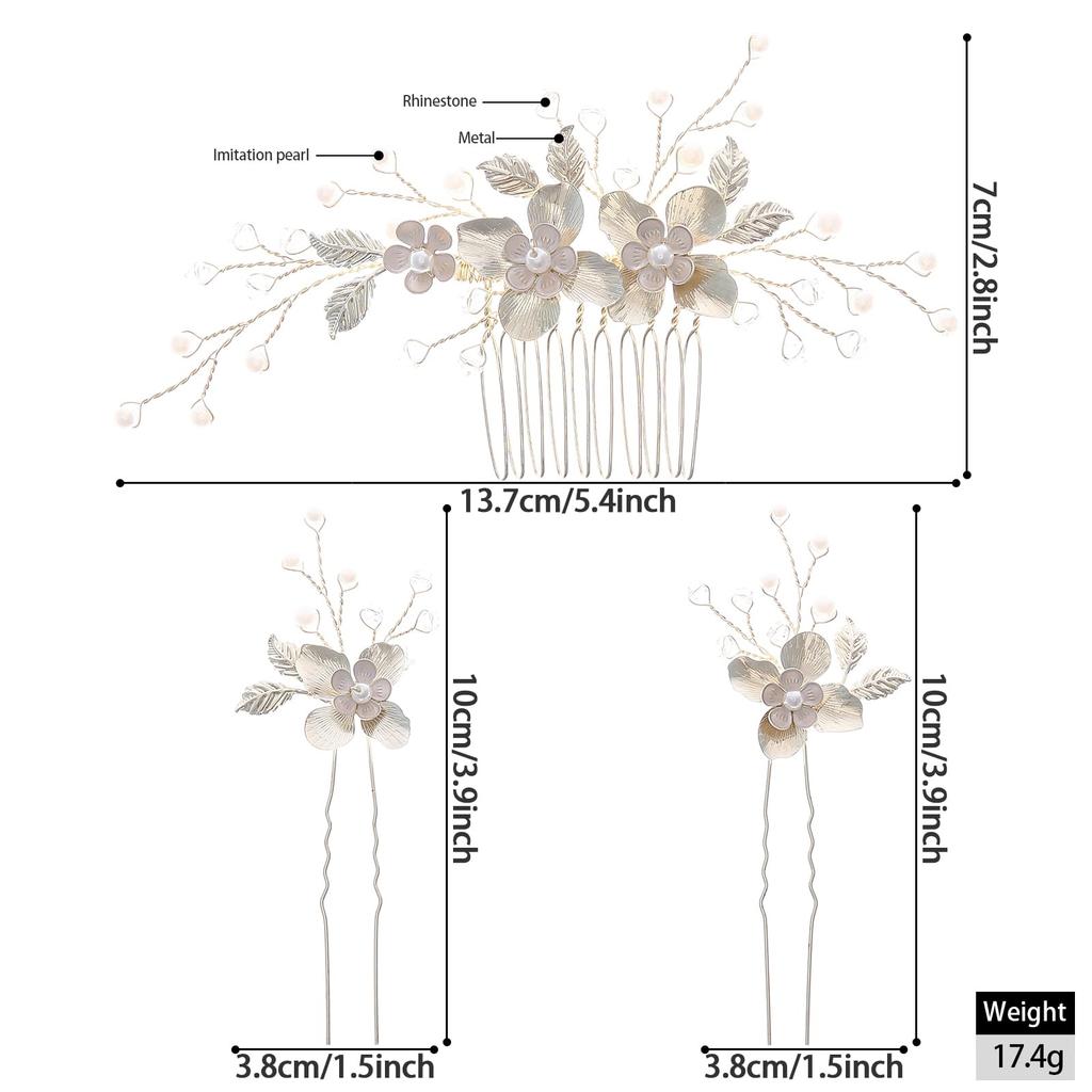 Famihot Hair Ornament Headpiece, Leaf and Flower Motif Comb with Pearl Hairpins, Set of 5, Hair Accessory for Weddings, Receptions, Graduation