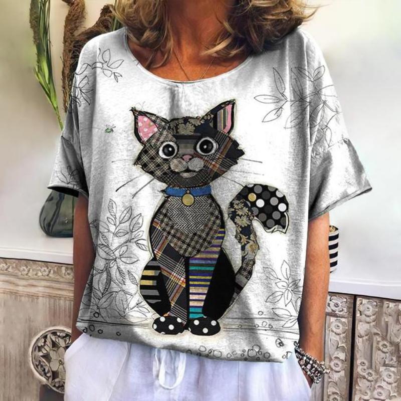 

Літня футболка Жіноча 3D-друк Милий кіт Модна футболка 2022 Новий Harajuku Футболка з тваринами Короткий рукав Великий одяг Camiseta 4XL