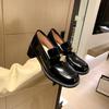 2025 Vintage British Style Chunky Heel Women's Loafers Luxury High Quality PU Leather Platform Heeled Shoes