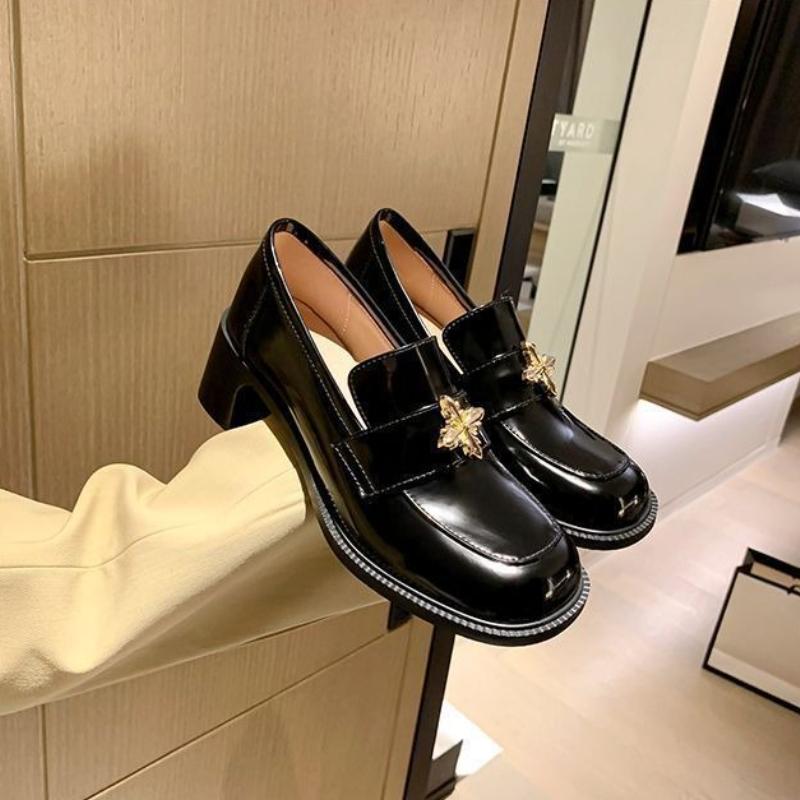 2025 Vintage British Style Chunky Heel Women's Loafers Luxury High Quality PU Leather Platform Heeled Shoes