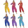 Ținută de Dans Oriental pentru Femei Top Scurt Pantaloni Largi Eșarfă de Șold Set din Trei Piese Șireturi la Spate Tiv Asimetric Costum de Spectacol