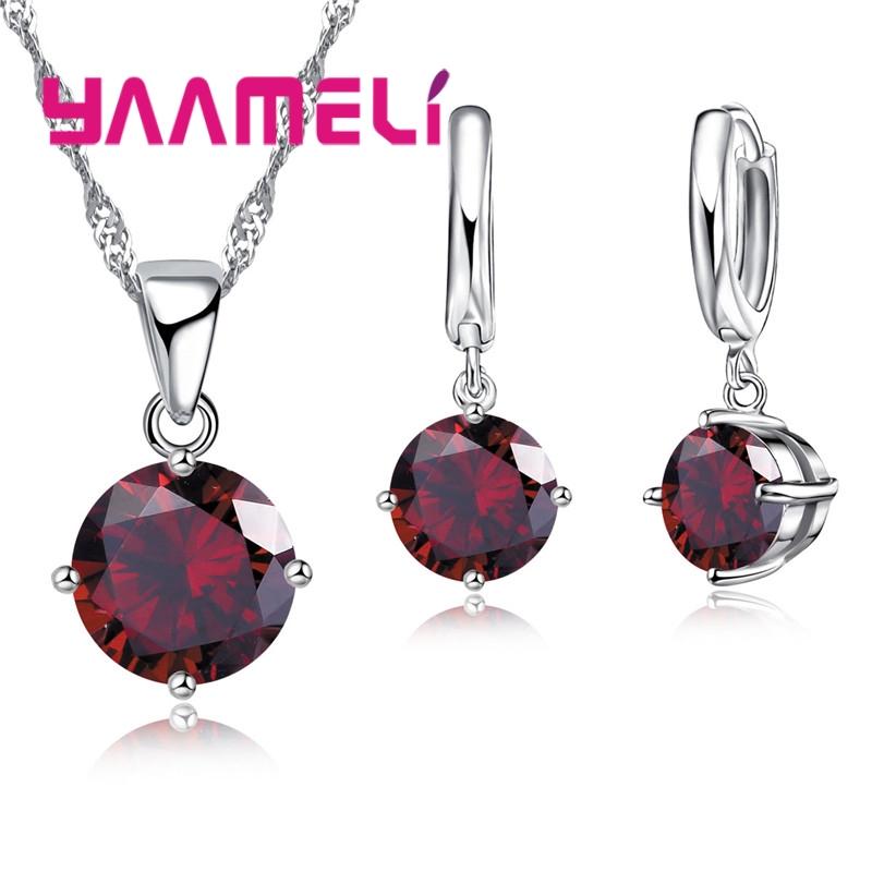 

Cost Sales!! Nice 925 Silver Women Jewelry Set Austrian Crystal Round CZ Crystal Pendant Necklace Earrings красный