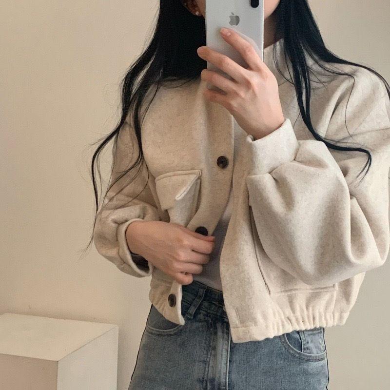 Autumn and Winter Stand-up Collar New Cool Handsome Loose Casual Short Woolen Jacket Woolen Niche Lazy Retro
