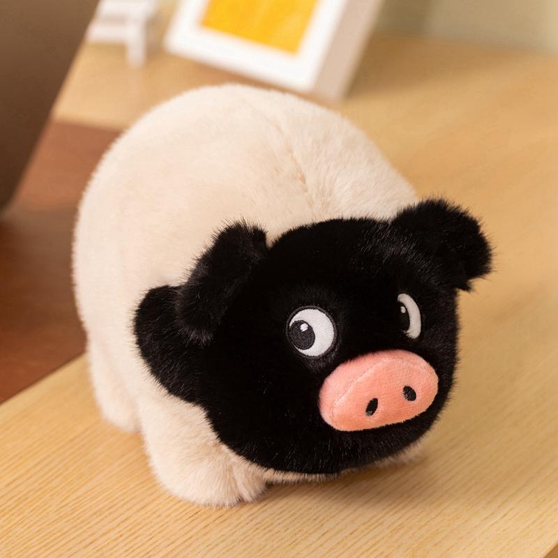 Pink Piggy Doll Stuffed Plush Toy Standing Black Face Fatty Animal Plushie Appeasing Birthday Gift